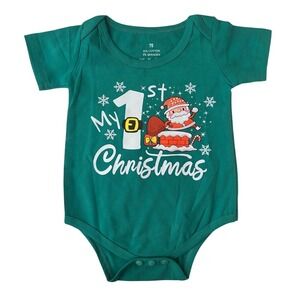 NEW My 1st Christmas Baby 6-9 Months Green Santa Claus Bodysuit